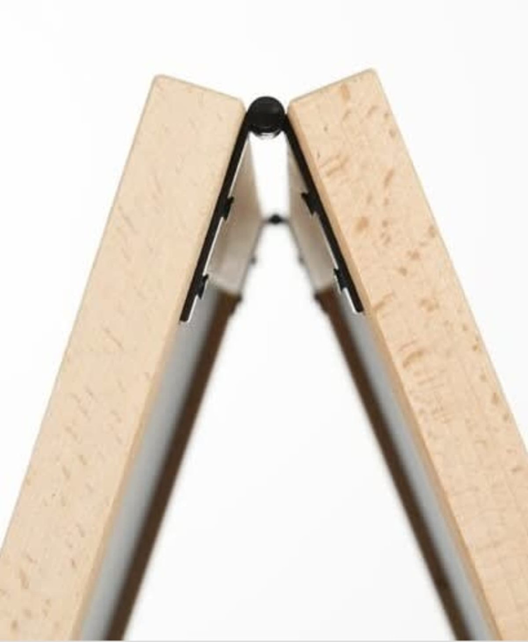A wooden A-frame with a smooth finish, featuring a magnetic feature at the top for signs.