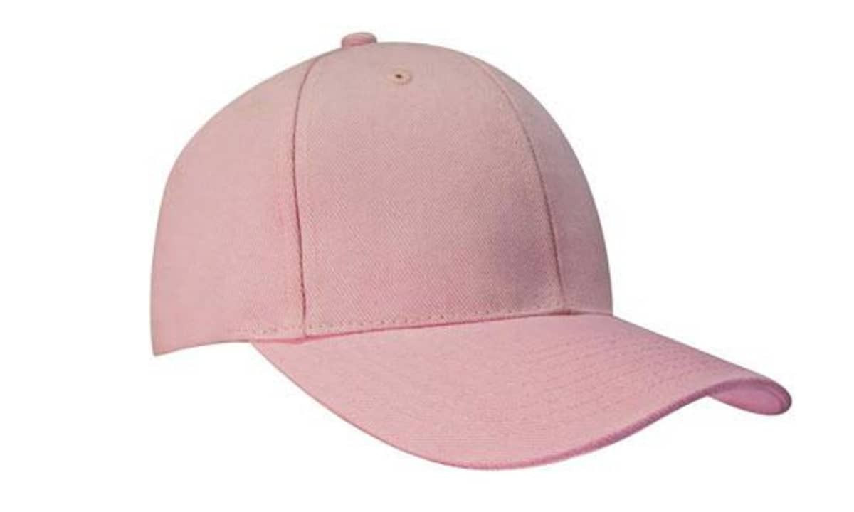 A pink cap made from brushed heavy cotton, featuring a curved brim and a logo.