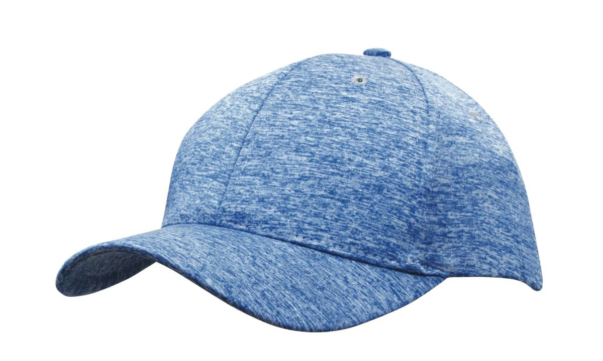 A blue sports cap featuring a textured design and a logo on the front.