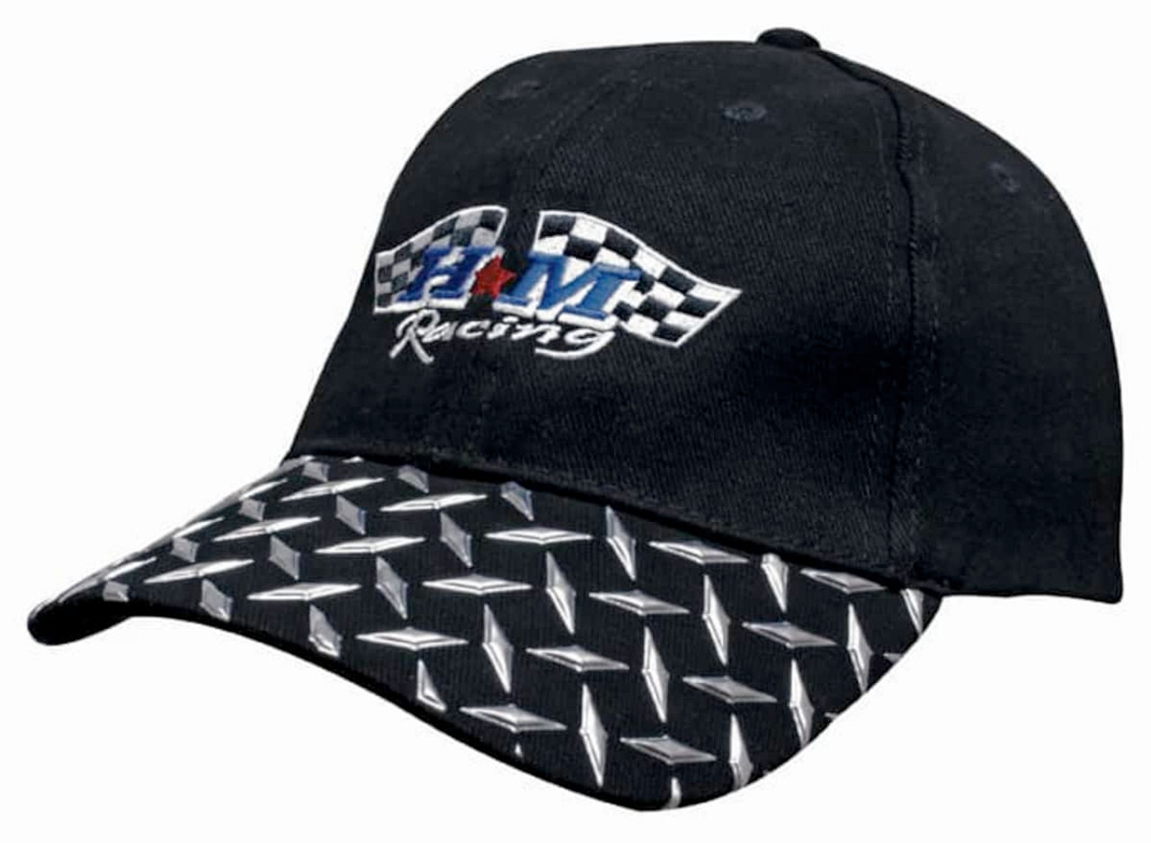 Black brushed heavy cotton cap featuring a checker plate design on the peak and a logo on the front.