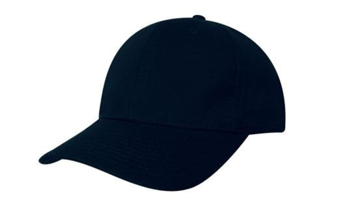 A navy blue cap with a curved brim and a smooth fabric finish. It features a logo on the front.