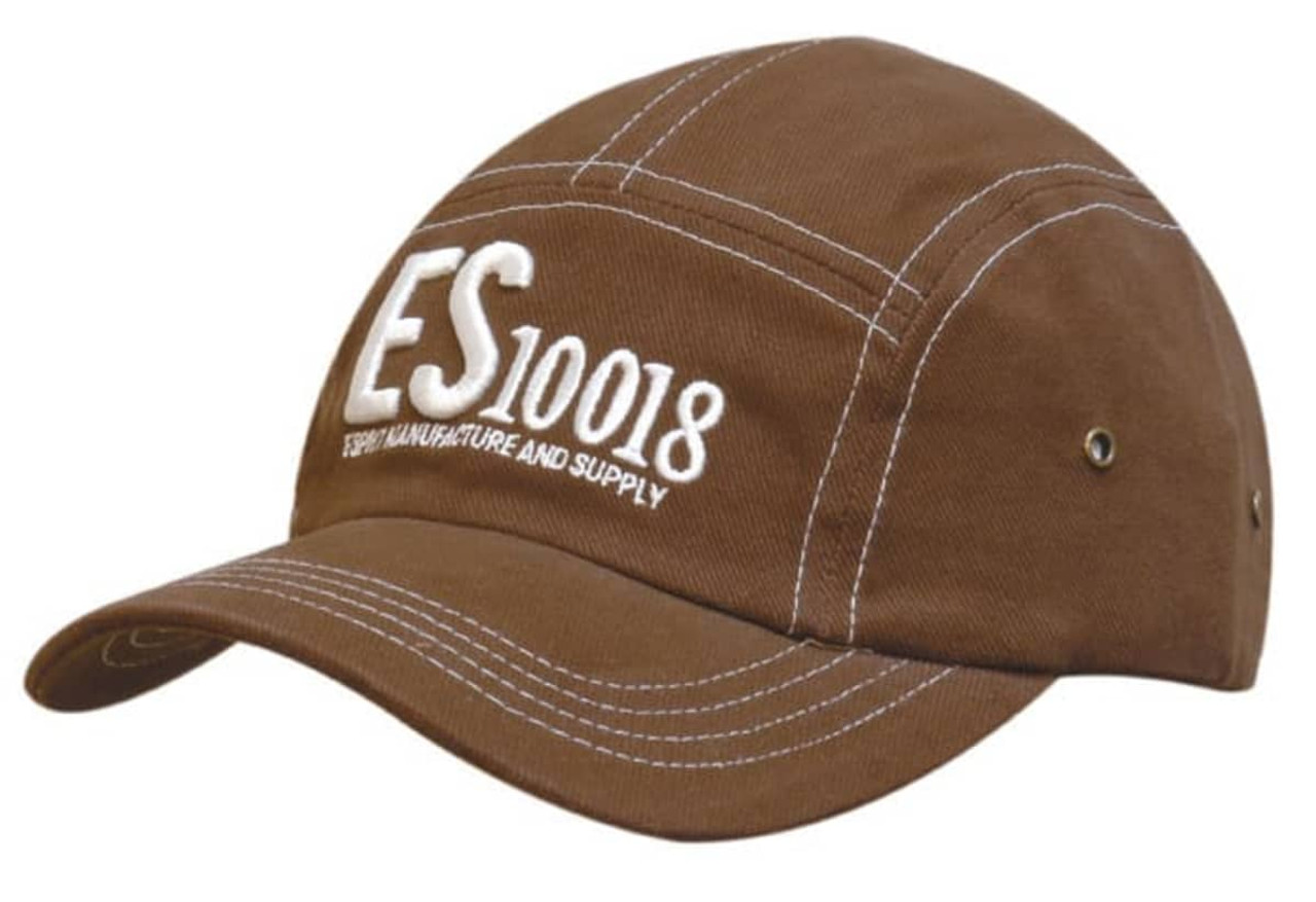 A brown brushed heavy cotton cap featuring a stitched logo and white detailing. Ideal headwear for casual wear.