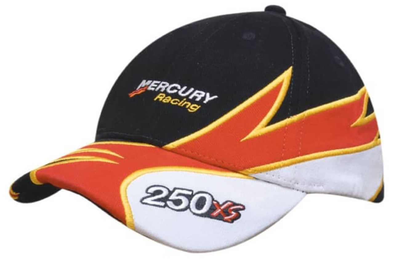 A black and red cap featuring embroidery on the peak and crown with a logo. A black and red cap featuring embroidery on the peak and crown with a logo.