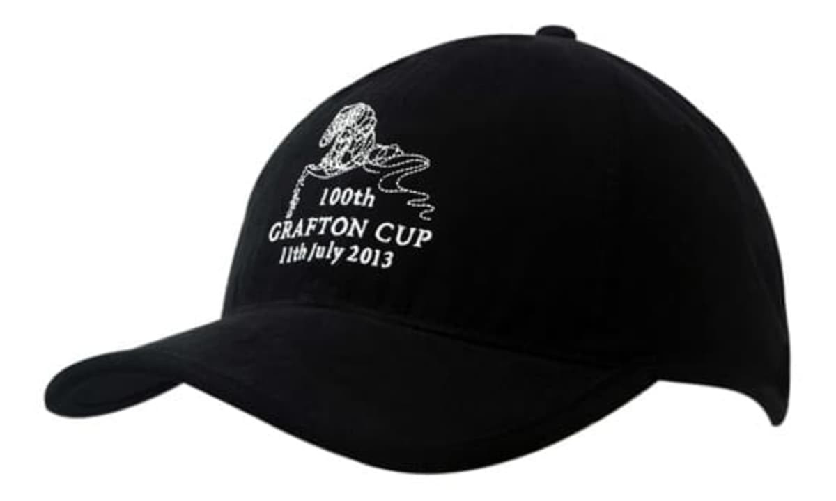 A black cap featuring a logo and embroidered details, including "100th Grafton Cup" and "11th July 2013."