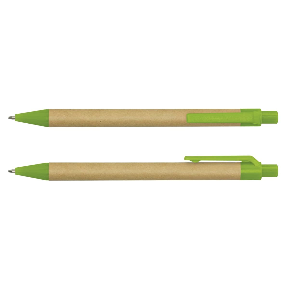A Kraft Pen featuring a brown paper barrel and green plastic details. The pen has a logo on its surface.