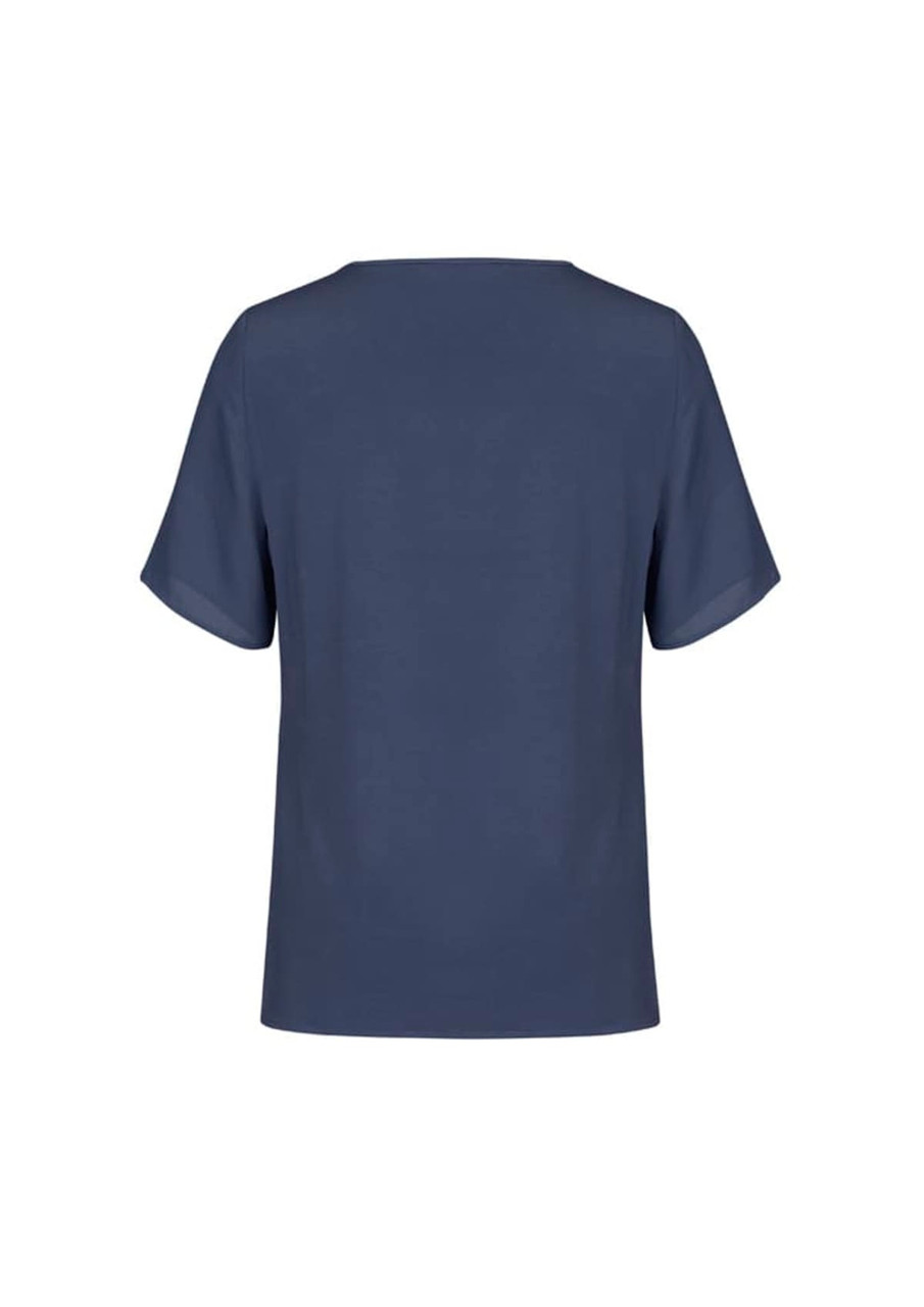 A navy blue women's short sleeve T-top with a simple design and no visible logos.