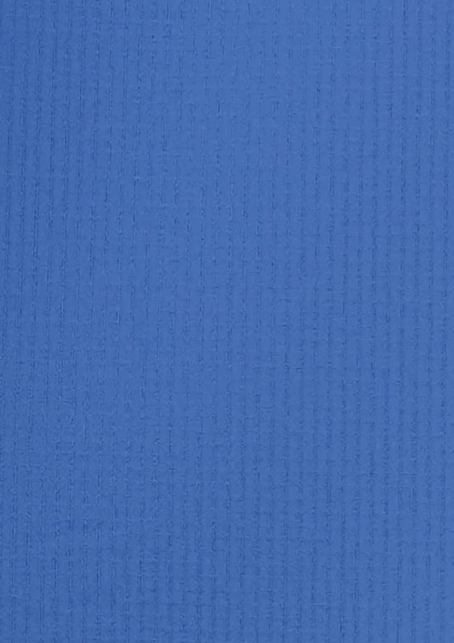 A blue outdoor short sleeve button-up shirt with a textured fabric and a logo on the chest.