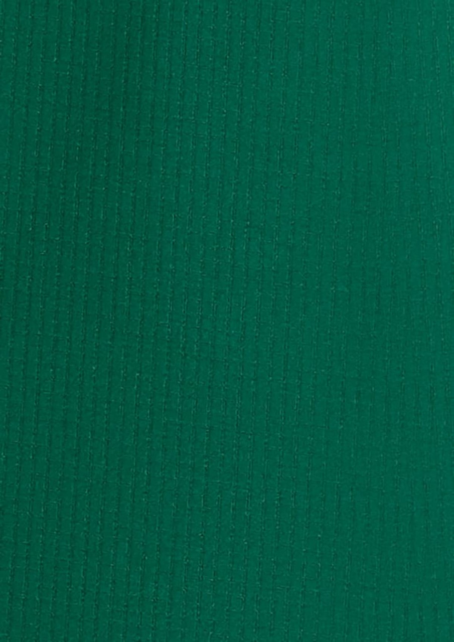 A textured fabric swatch in a deep green colour, featuring vertical ribbing. It has a subtle sheen.