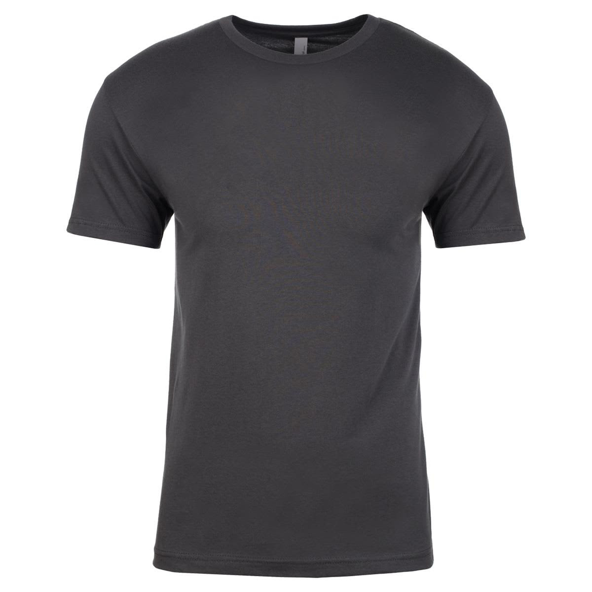 A grey crew neck t-shirt made of cotton, featuring short sleeves and a logo.