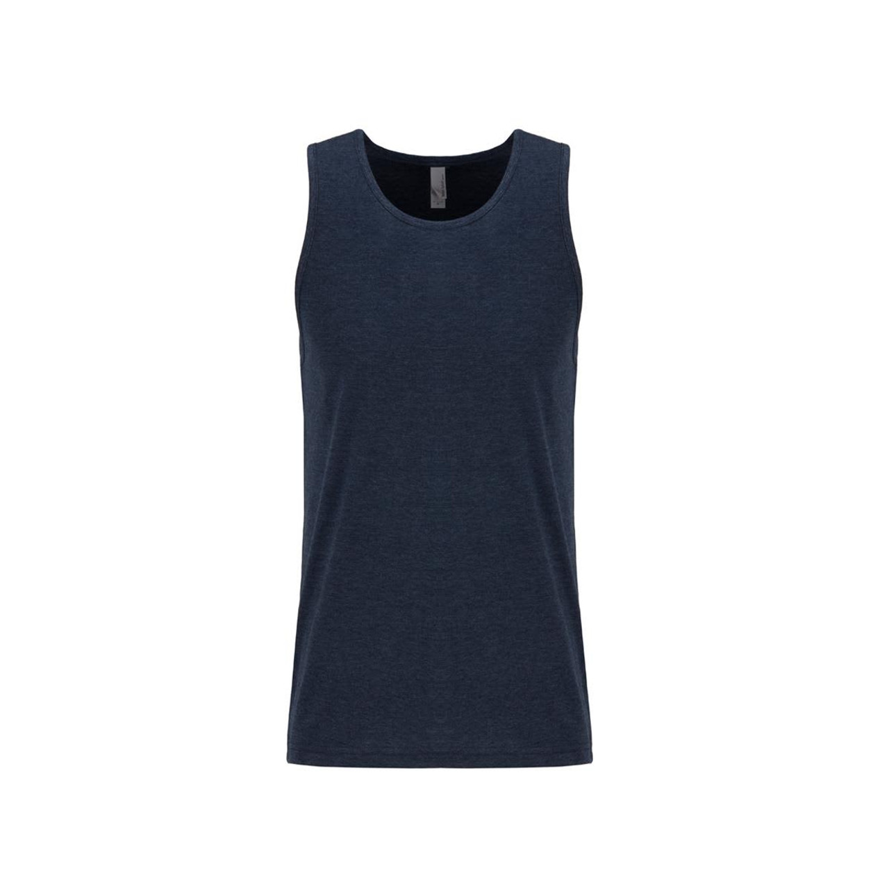 A dark blue men's CVC tank top with a classic sleeveless design and a small brand logo.