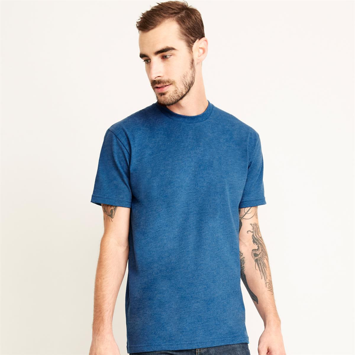 A men's crew-neck t-shirt in a vibrant blue hue, featuring short sleeves and a casual fit. It has a logo.
