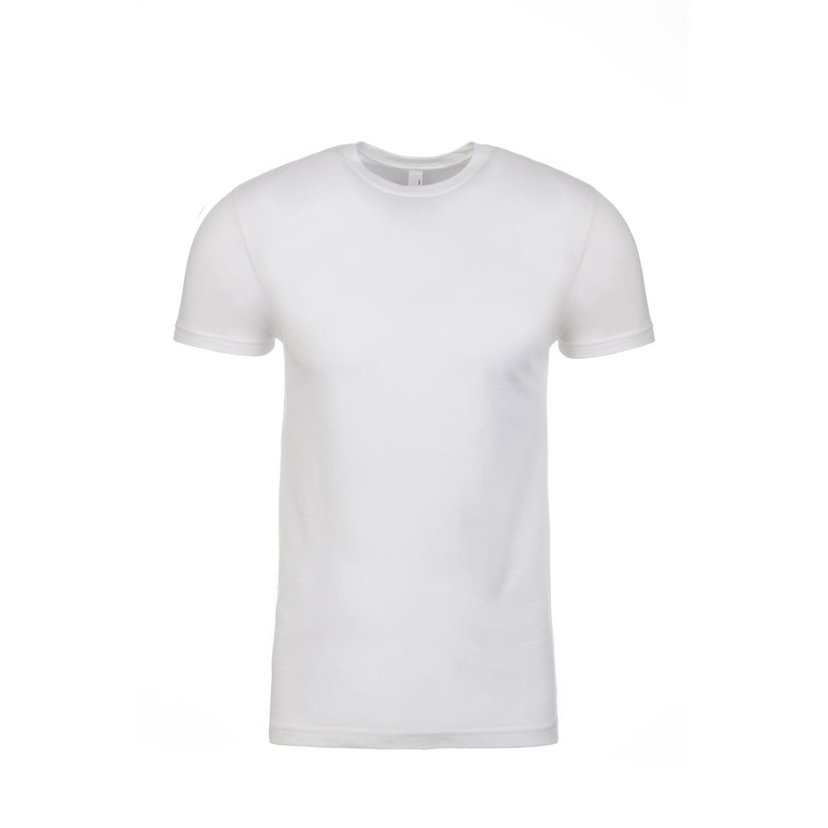 A white short-sleeve T-shirt made from sueded fabric, featuring a crew neck and a logo.
