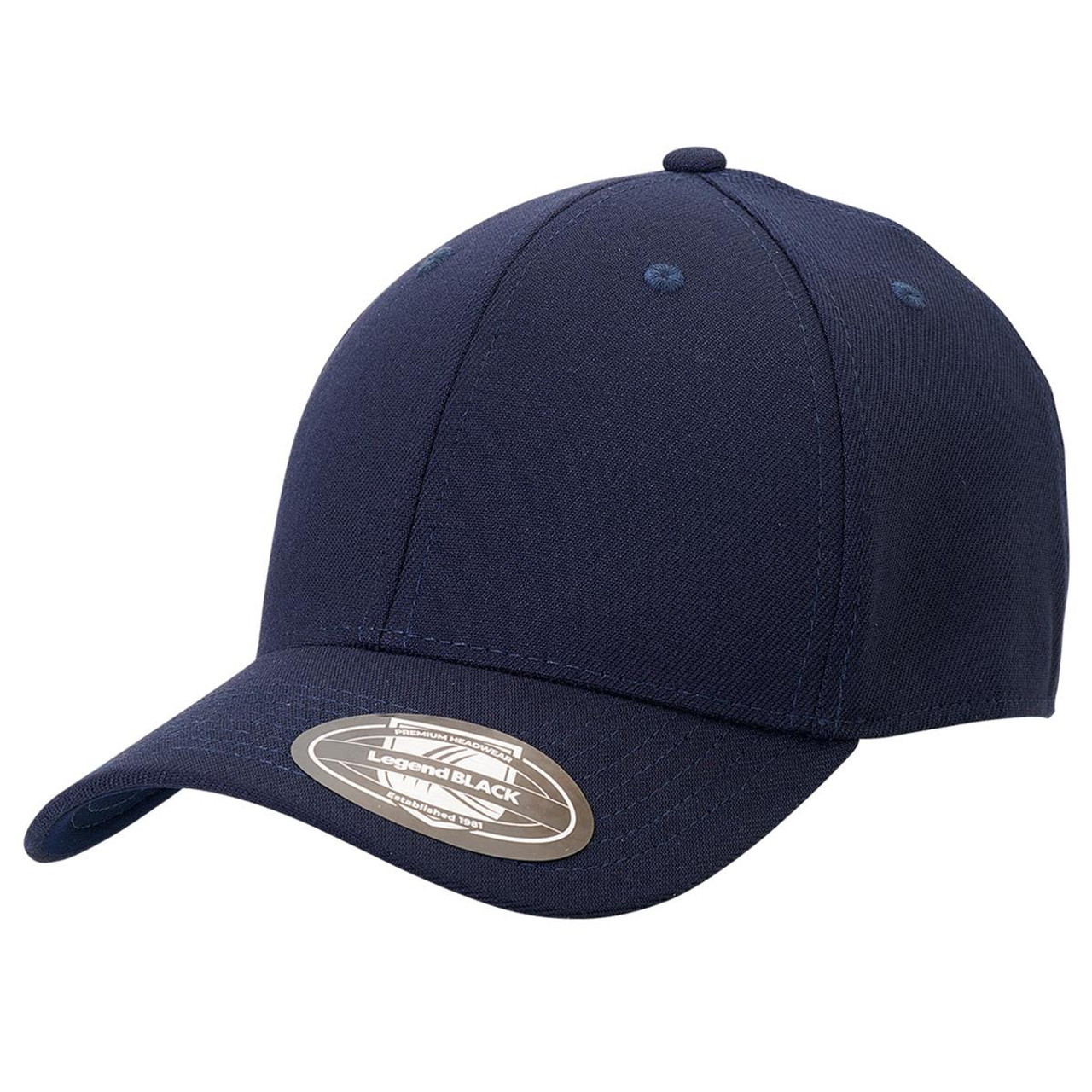 A navy cap with a curved brim and a logo on the front. The cap features a classic design and a fitted style.
