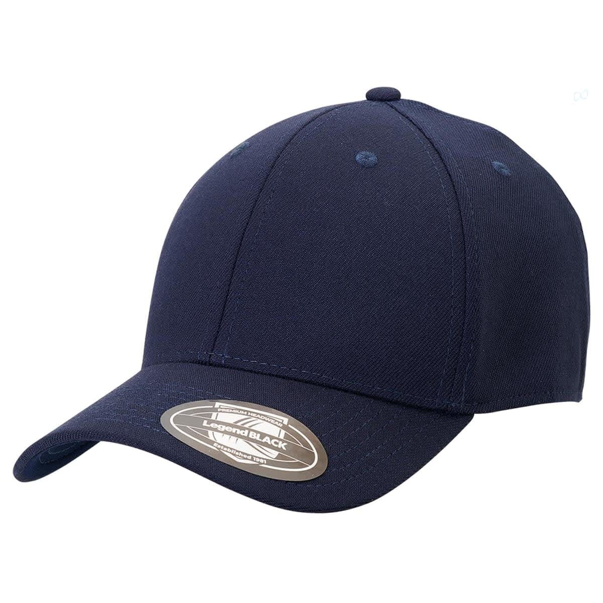 A navy blue cap with a curved brim and a logo on the side. Perfect for casual wear.