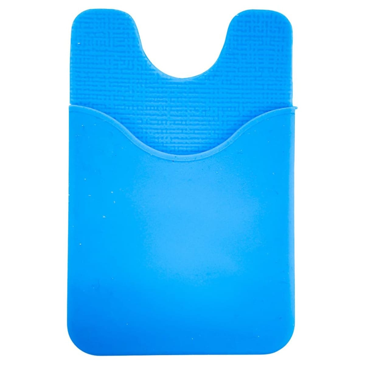 A blue Smart Wallet with a textured back and a pocket for cards or cash. Features a logo on the front.