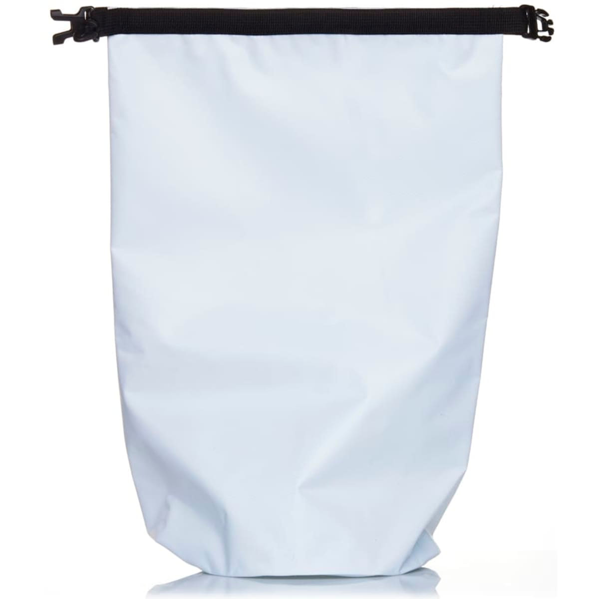 A 10L dry bag in light blue, featuring a black zip closure and branding on the front.
