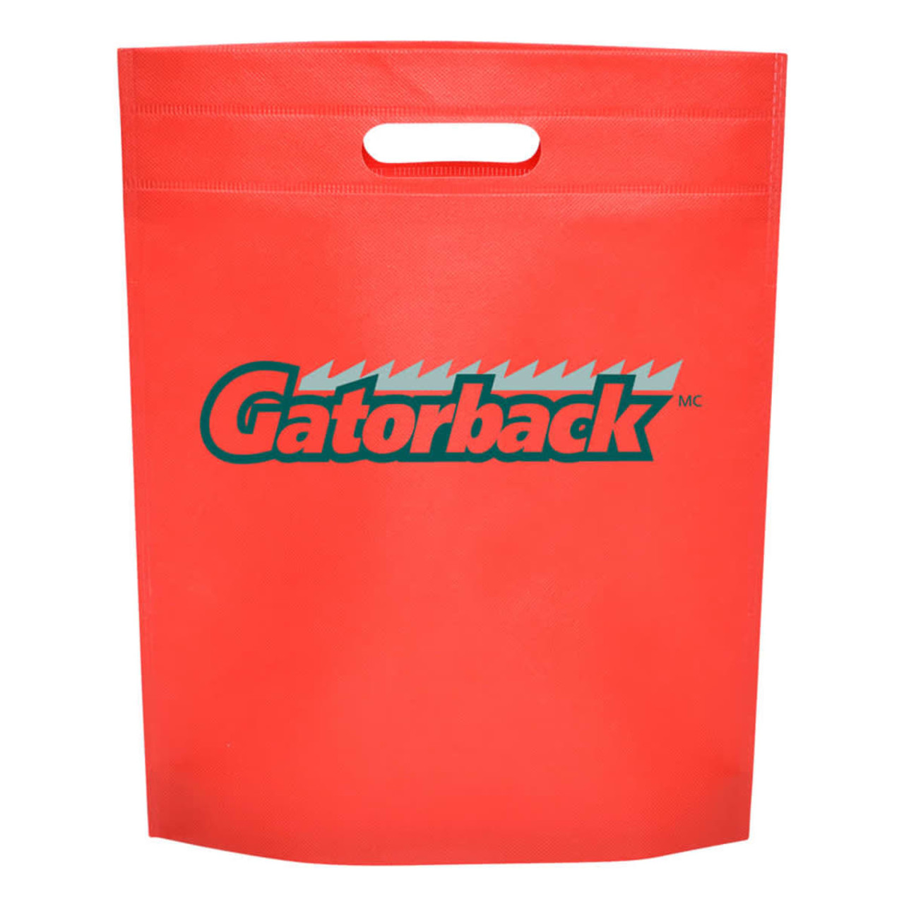 A bright red non-woven gift bag with a sturdy handle and a logo on the front. A bright red non-woven gift bag with a sturdy handle and a logo on the front.
