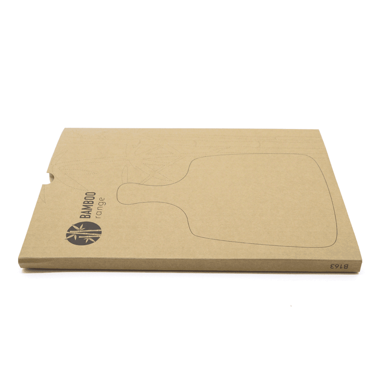A bamboo cheeseboard and knife set in eco-friendly packaging featuring a simple design and branding.