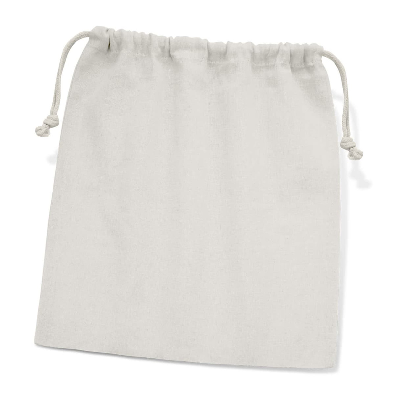 A large, natural-coloured cotton gift bag with drawstring closure, featuring a simple design and no visible branding.