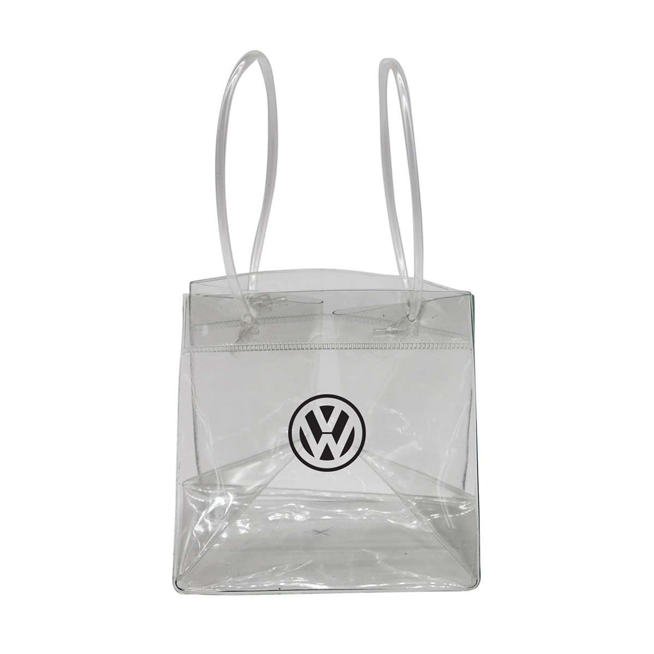 A clear cooler bag with two handles and a logo on the front.