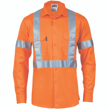 Hi-Vis Cool-Breeze Cotton Shirt with 'X' Back & additional 3m r/Tape on Tail - long sleeve