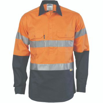 Hi-Vis Cool-Breeze Close Front Cotton Shirt
 with 3M R/Tape - Long sleeve