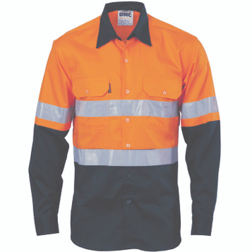 Hi-Vis Cool-Breeze Vertical Vented Cotton Shirt
 with Generic R/Tape - Long sleeve