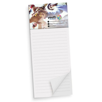 A notepad with a lined format, featuring a colourful header and a logo at the top. A notepad with a lined format, featuring a colourful header and a logo at the top.