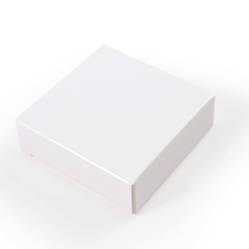 A white cardboard box with a smooth, clean exterior. A white cardboard box with a smooth, clean exterior.