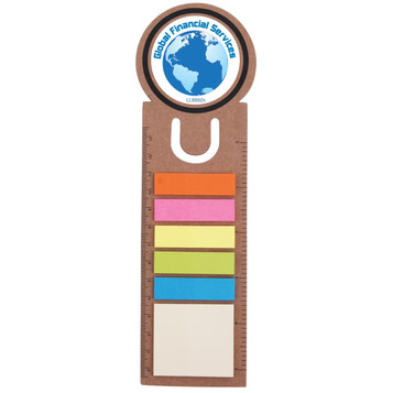 A circular bookmark with a ruler design, featuring colored sticky flags in pink, orange, yellow, green, and white, with a logo. A circular bookmark with a ruler design, featuring colored sticky flags in pink, orange, yellow, green, and white, with a logo.