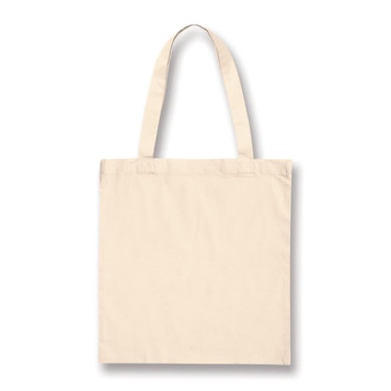 A cotton tote bag in a neutral beige color with long handles for easy carrying. A cotton tote bag in a neutral beige color with long handles for easy carrying.