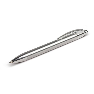 A sleek steel pen with a smooth finish, featuring a click mechanism and a textured grip for comfort. A sleek steel pen with a smooth finish, featuring a click mechanism and a textured grip for comfort.