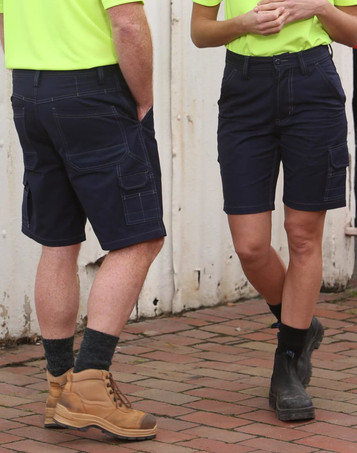 Lightweight semi-fitted Cordura work shorts in navy, featuring multiple pockets and a logo. Suitable for outdoor work. Lightweight semi-fitted Cordura work shorts in navy, featuring multiple pockets and a logo. Suitable for outdoor work.