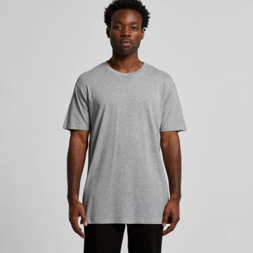 A plain grey t-shirt with short sleeves, displayed on a model. The shirt has a brand logo. A plain grey t-shirt with short sleeves, displayed on a model. The shirt has a brand logo.
