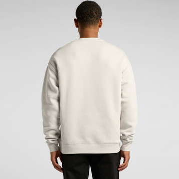 A light grey sweater with a relaxed fit, featuring a plain back and long sleeves. It has a small logo on the back.