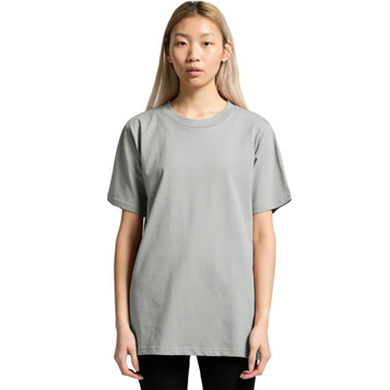 A light green classic tee shirt with short sleeves, featuring a logo on the front.