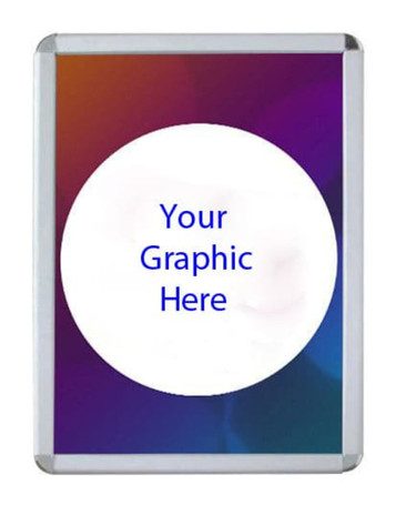 A purple and blue Snap Lock Picture Frame A2 with a clear centre for custom graphics, featuring a silver border. A purple and blue Snap Lock Picture Frame A2 with a clear centre for custom graphics, featuring a silver border.