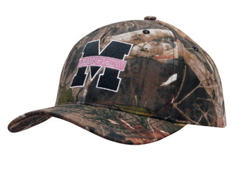 A camouflage 6-panel cap featuring a logo, with a mix of greens, browns, and natural patterns. A camouflage 6-panel cap featuring a logo, with a mix of greens, browns, and natural patterns.