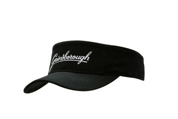 A black brushed heavy cotton visor with a logo embroidered on the front.