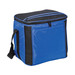 A large blue cooler bag with black accents, featuring a zippered closure and a sturdy handle. A large blue cooler bag with black accents, featuring a zippered closure and a sturdy handle.
