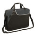 A black and grey laptop bag with a shoulder strap, featuring a logo on the front.