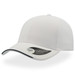 A white cap with a curved visor and a branding label on the side.