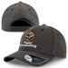 A grey cap with a mid visor featuring a logo and text. The cap has a textured fabric design.