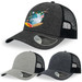 A black and grey cap with a mesh back, featuring a floral graphic and logo on the front and available in three colours.