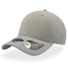 A grey cap with a curved visor and a logo on the side. Features smooth fabric with a modern design.