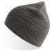 A grey beanie with a textured pattern and a pointed top. It features a logo on the side.