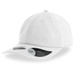 A white cap with a mid visor and a logo, featuring a classic design and structured fit.