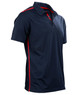 Men's rapid cool short sleeve polo in navy with red contrast stripes. Features a logo on the chest.