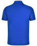 A blue men's short sleeve polo shirt with a smooth finish and a collar, featuring a branding logo.