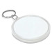 A Puzzle Key Ring featuring a clear circular design with a metal keychain attachment. A Puzzle Key Ring featuring a clear circular design with a metal keychain attachment.